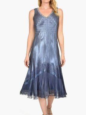 Komarov Embellished Charmeuse Midi Dress & Wrap Size Medium Purple/Silver